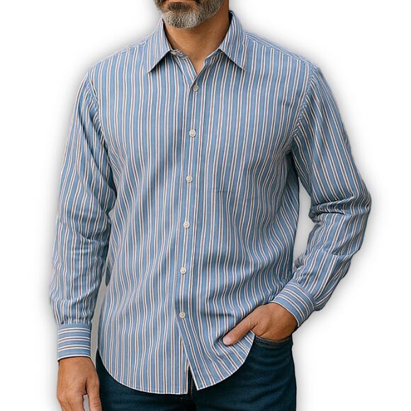 Ted Baker Shirt Blue Stripe Button Front Long Sleeve Polished Modern Classic 17 - Picture 1 of 10